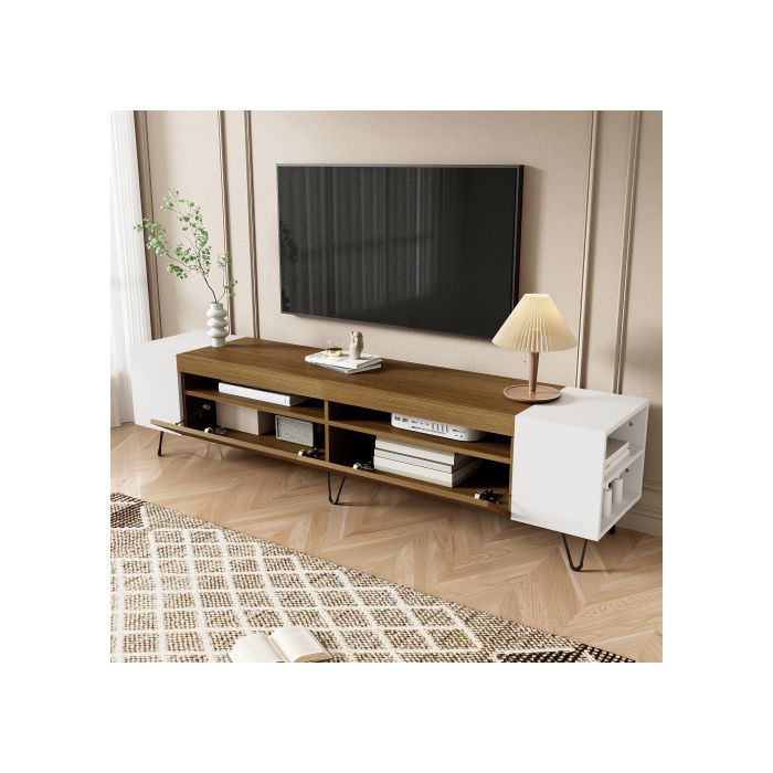 Armoire TV moderne, blanc et aspect bois - longueur 180 cm