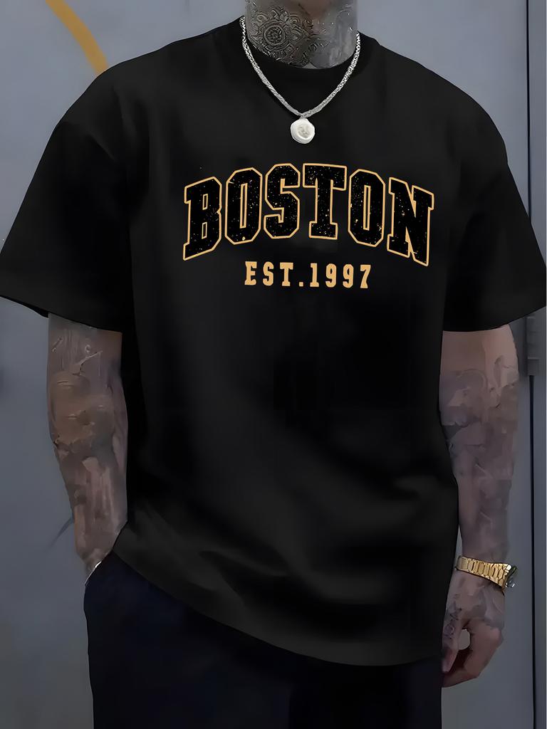 Summer Unisexs 100 Pure Cotton Casual Fashionable Loose Boston EST 1997 Printed Round Neck Short Sleeved TShirt Versatile Top
