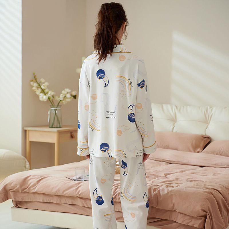 Spring and Autumn New High-end Imitation Cotton Pajamas Women's Summer Long-sleeved Trousers Set Women's Loose Large-size Loungewear
