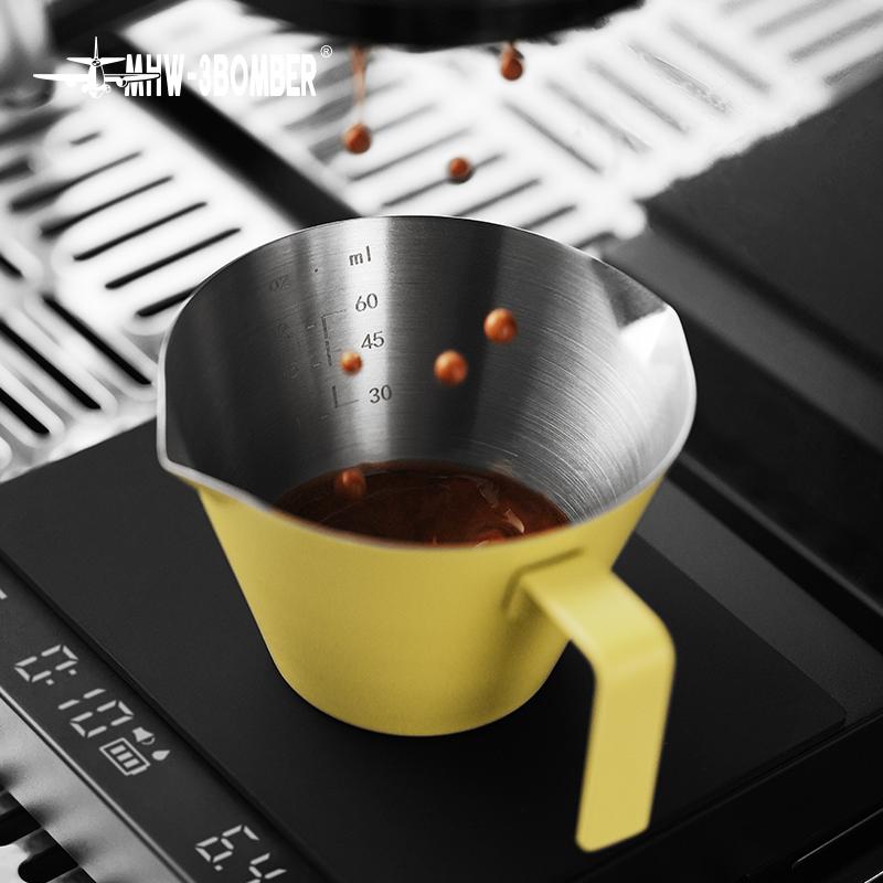 MHW-3BOMBER 100ml Espresso Measuring Cups Single/Double Spouts Stainless Steel Espresso Shot Cups with Handle Scale Barista Tool