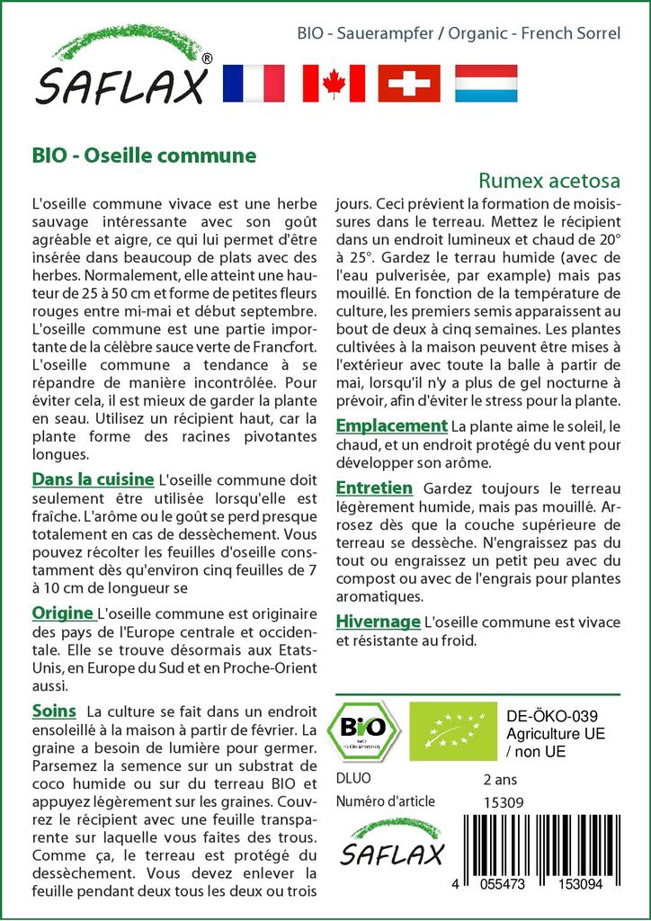SAFLAX Garden in the Bag - Bio - Francouzský šťovík - 400 semen - Se substrátem v padnoucím sáčku - Rumex acetosa