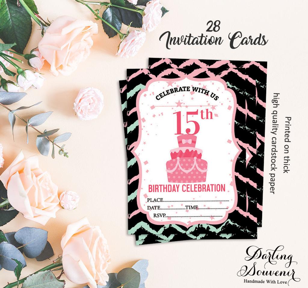 Darling Souvenir White Birthday Invitation Card 28 Pcs Fill or Write In Blank Invites Printable Party Supplies 5 X 7