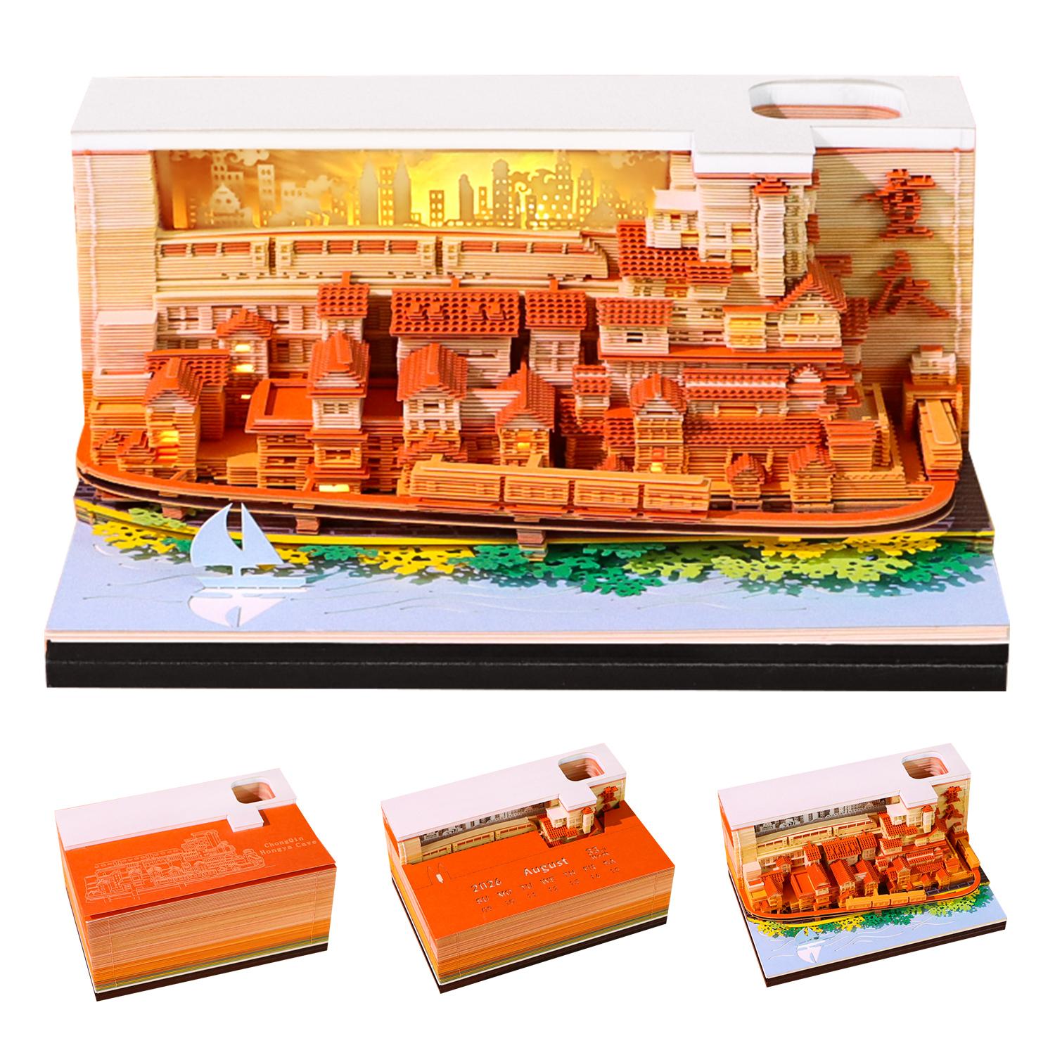 Landmark 3D Paper Sculpture Urban Architecture Collection Memo Pad Lighted Building Model Pen Holder Table Decor Paper Craft (as the picture,12*8*5.8CM)