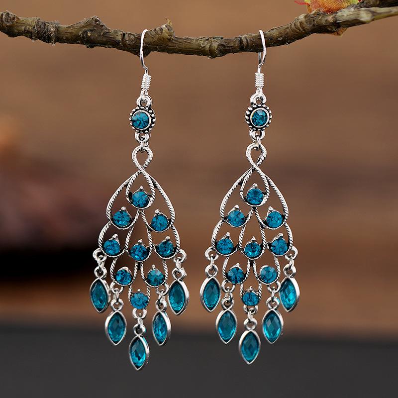 Vintage Palace Crystal Long Tassel Earrings with Feminine Style and Versatile Personality Earrings, Korean Fashion Ethnic Style Earrings