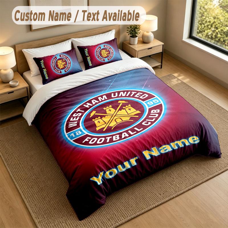 Bedding Set 1 Duvet Cover 2 Pillowcases West Ham United FC Print Soft Bed Linen Bedroom Decor