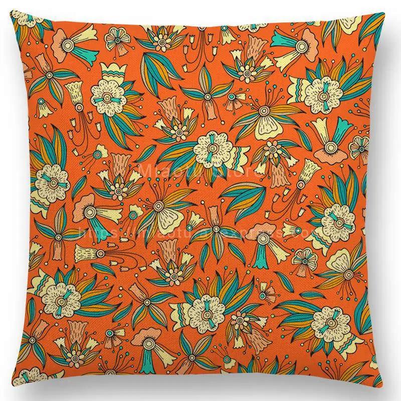 Boho Colorful Flowers Abstract Ethnic Floral Pillow Case Mandalas Pattern Design Vintage Patchwork Retro Cushion Cover