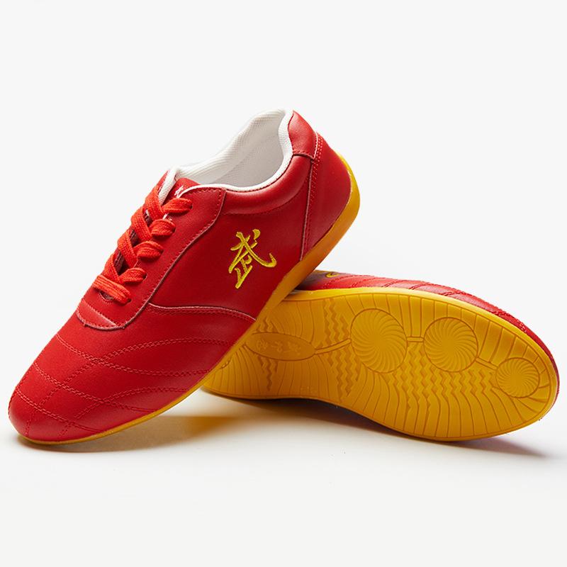 

2025 New Red Color Leather Taichi Shoes Unisex Size 34-47 Chinese Kung Fu Sport Sneakers Non-slip Women Fitness Training Shoes 34 червоний
