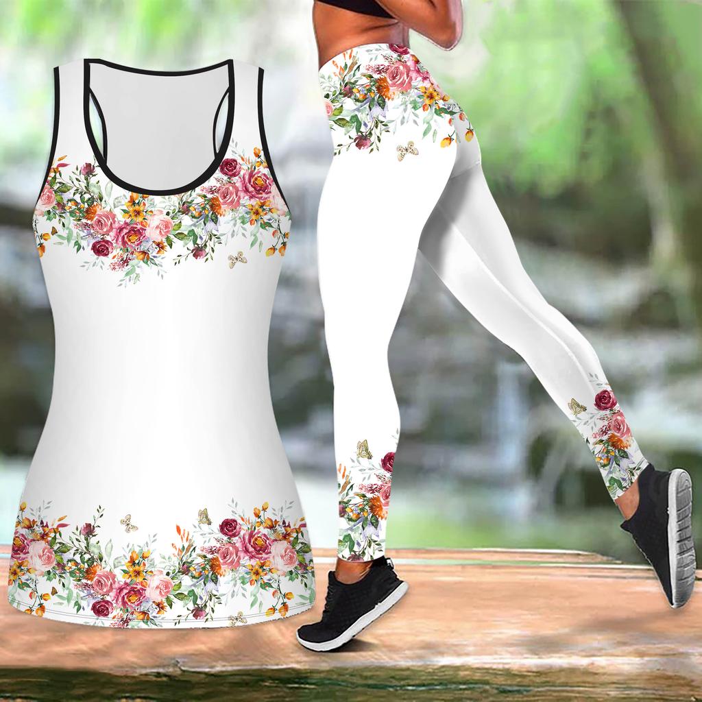 Elster-Print Yoga-Outfit für Damen Mode Workout Leggings Fitness Sportlich Lässiges Yoga-Set Sportanzug