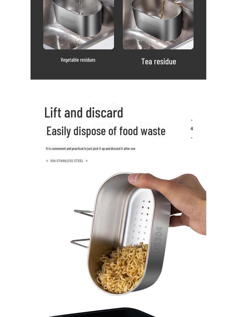 New 304 Stainless Steel Multi-Function Sink Drain Basket with Filter & Hanging Rack