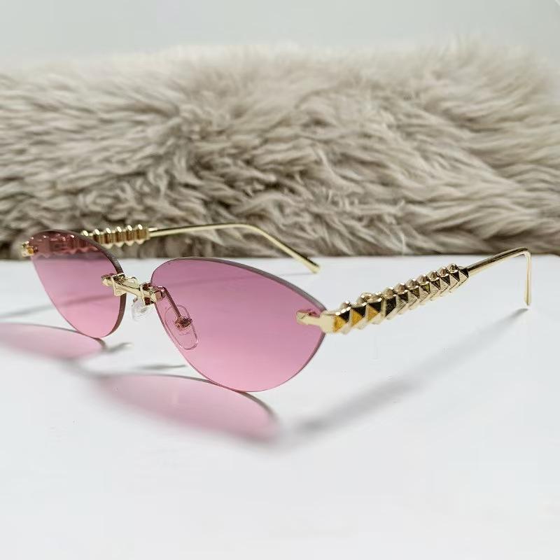 New Fashion Rimless Cat Eye Sunglasses Women Men Metal Rivet Sun Glasses Outdoor Driving Travel Beach Goggle Eyewear