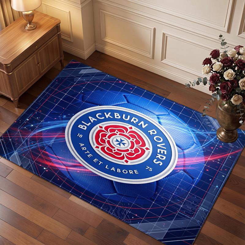 Blackburn Rovers Football Print Crystal Velvet Rug, Comfortable Water Absorbent Non Slip Indoor Floor Carpet
