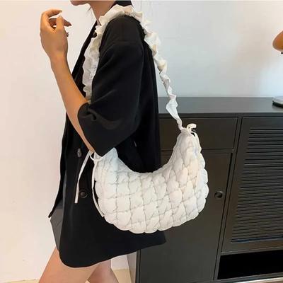 Women Bubble Cloud Bag Solid Quilted Padded Handbag Big Purse Zipper Closure Adjustable Shoulder Strap For Party Summer