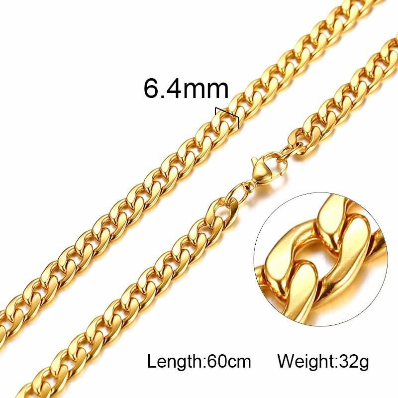 Men's Necklace Round Miami Cuban Link Chain Gold Color Stainless Steel Punk Boy Male Colar Gifts 24"