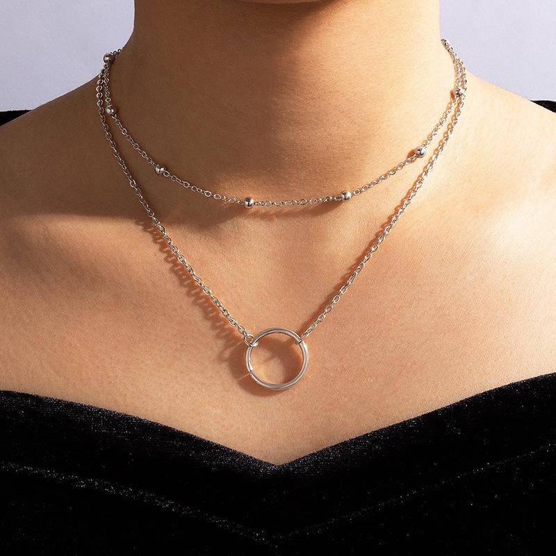 New necklace, simple and fashionable circle geometric multi-layer ins cold wind women's collarbone chain