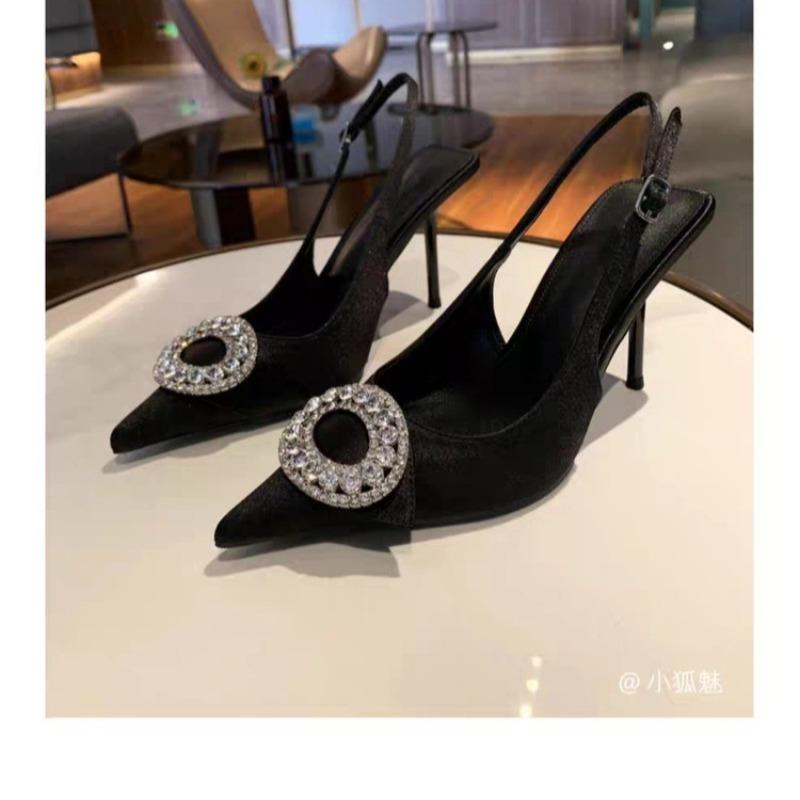 

Baotou Stiletto Sandals Summer New Rhinestone Buckle One Strap Anti-slip Wear-resistant High Heels 35 чёрный