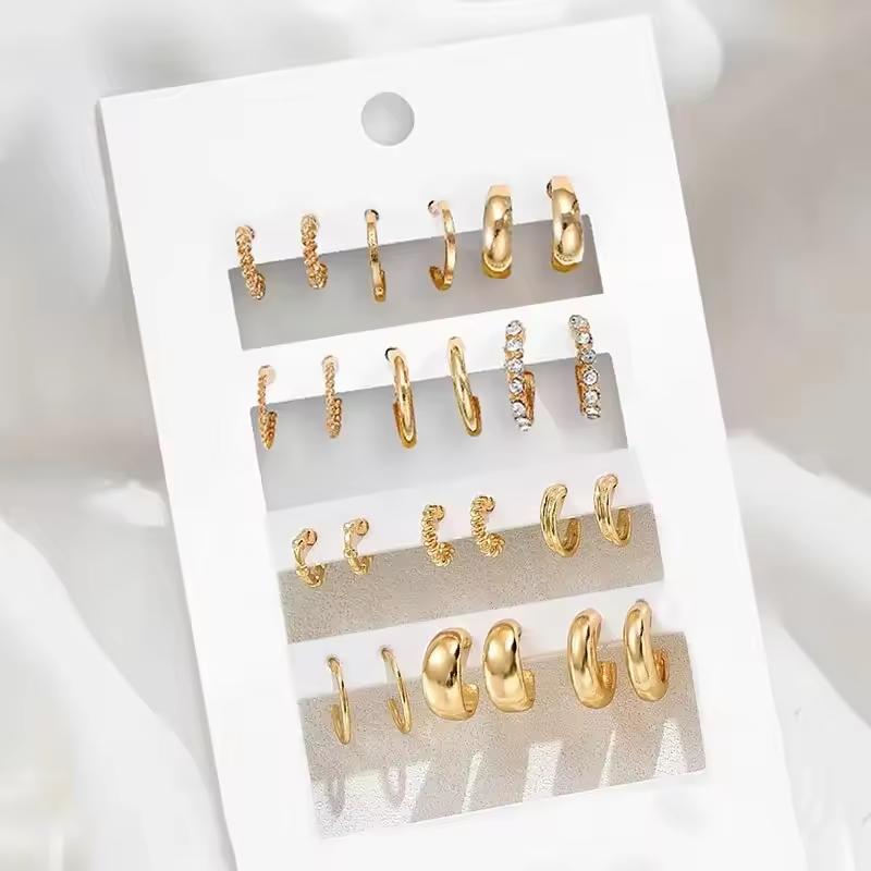 12pcs Vintage Gold Color Circle Hoop Earrings Set for Women Simple Fashion Geometric Stud Earrings Trendy Jewelry Party Gifts