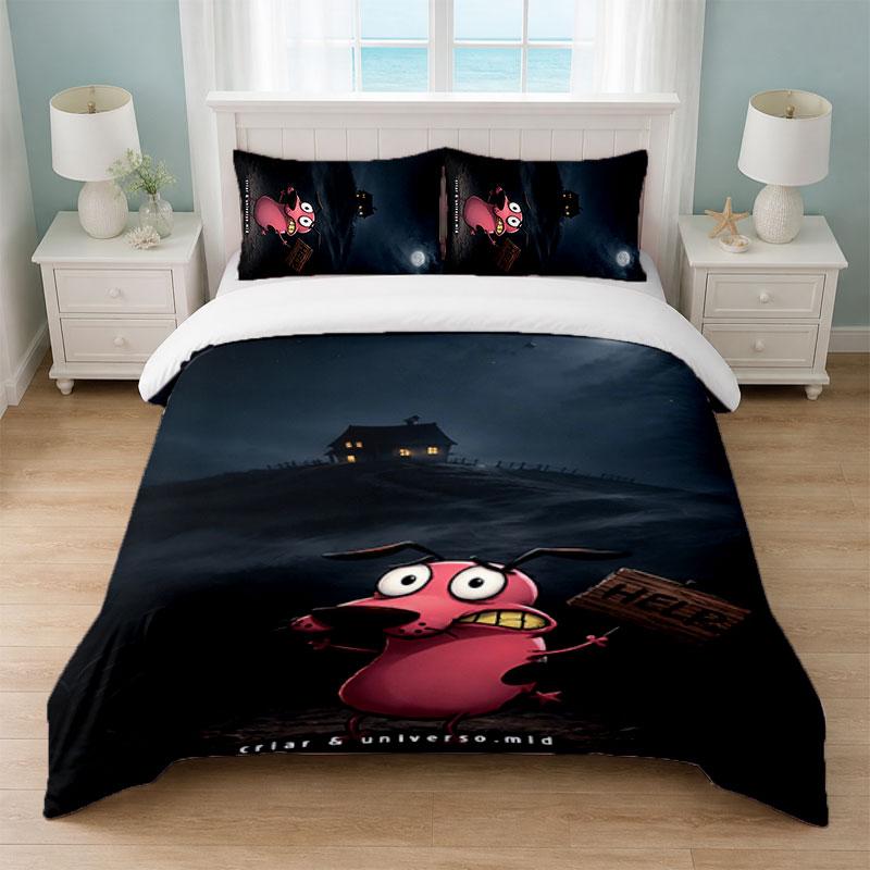Courage the Cowardly Dog Bedroom 3Pcs Bedding Set Soft Bed Sheet Pillowcases Home Bedding Decoration