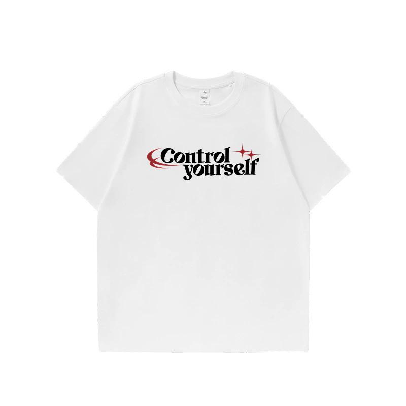 Amerikanisches Street Herren T-Shirt mit Buchstabenaufdruck, aus reiner Baumwolle, kurzärmelig, locker, lässig, mit Rundhalsausschnitt, vielseitiges Oberteil für den Alltag