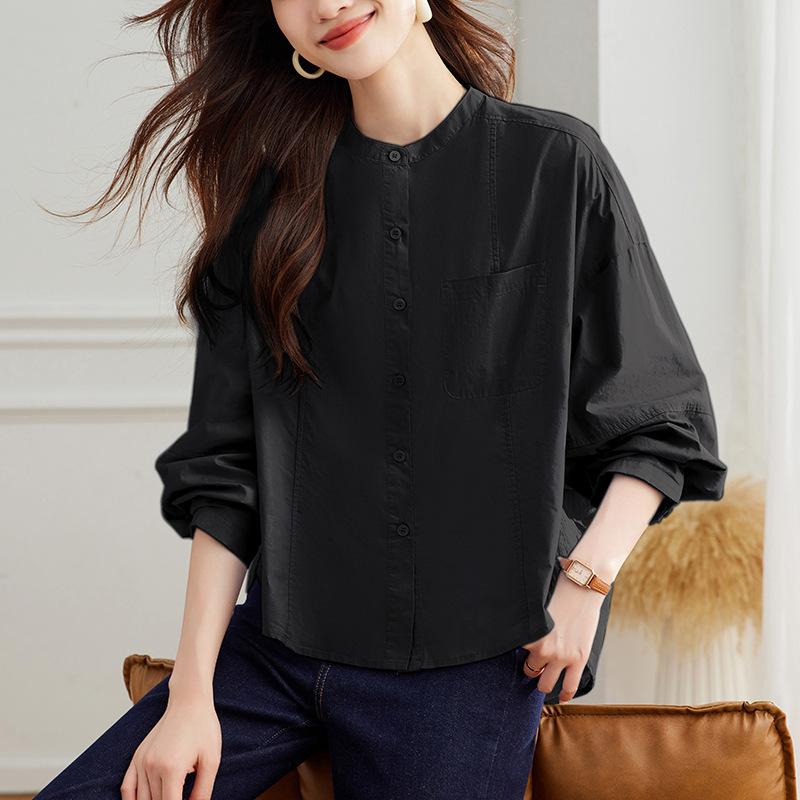 

Crew Neck Long Sleeve Blouse Womens Spring Wear Latest Temperament Commuter Comfortable Fit Top XXL чорний