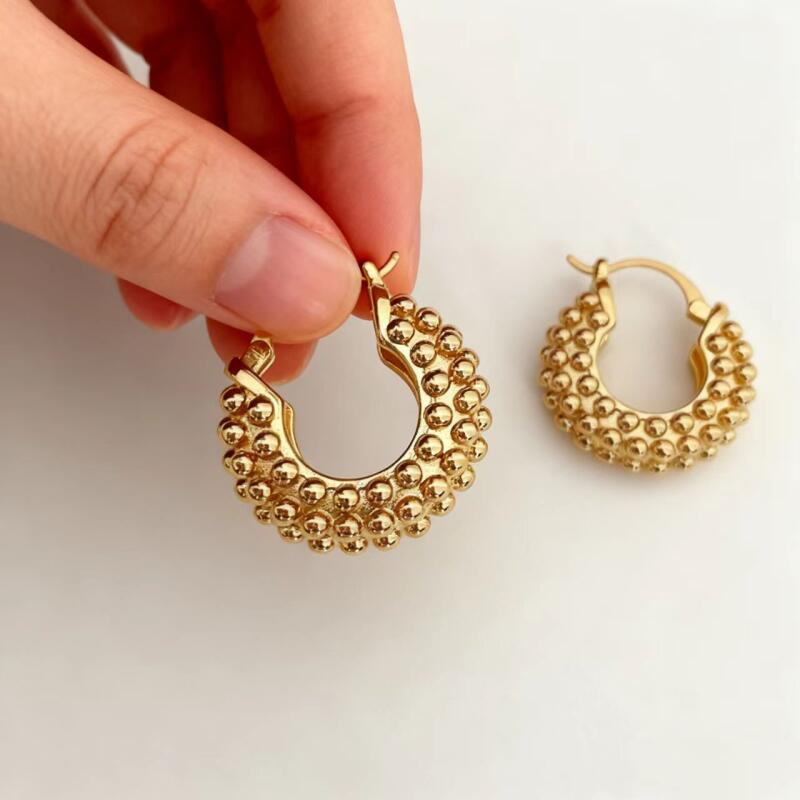 Geometric Creative Particle Texture Hoop Earrings for Women Ladies Classic Gold Color Earring Buckle Banquet Jewelry Accessories