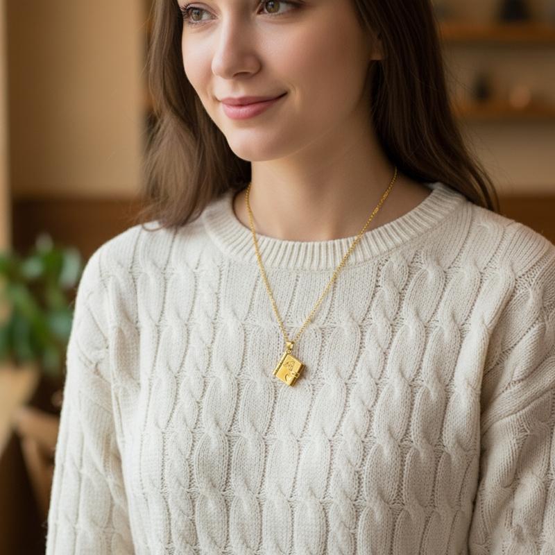 Engraved Chapter Book Pendant Necklace For Granddaughters Thoughtful Gift From Grandma Titanium Steel Jewelry