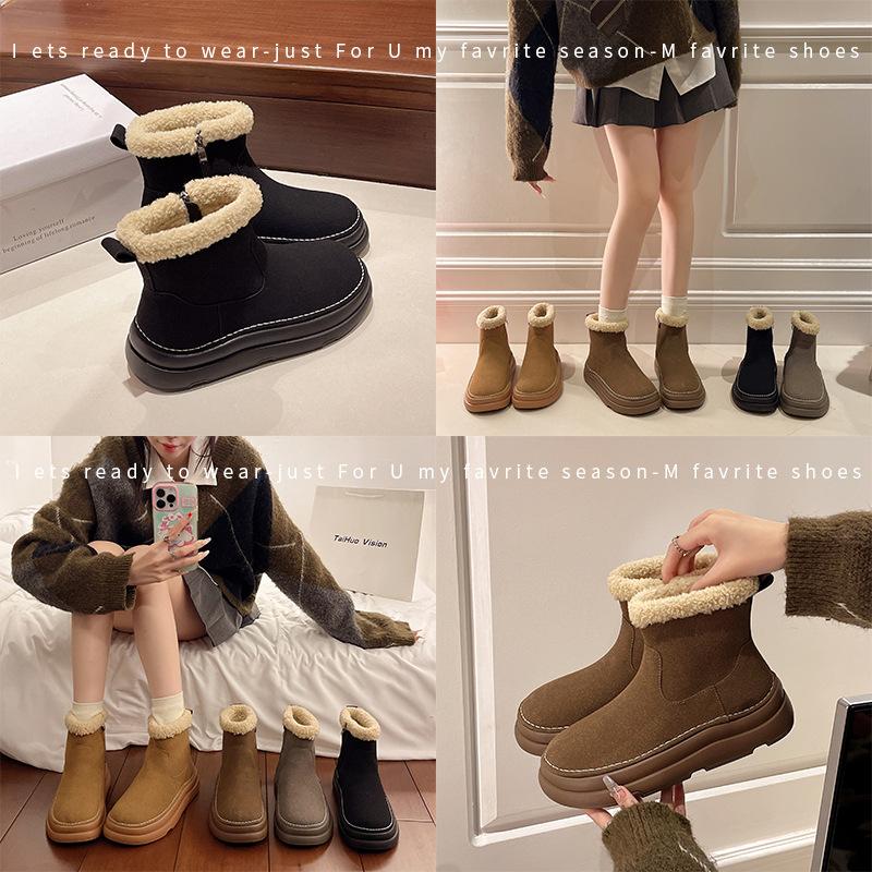 thick-soled autumn and winter velvet snow boots women's shoes new warm snow cotton shoes fluffy shoes short boots