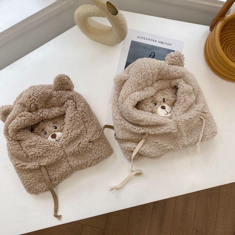 New Cute Bear Ear Hat Scarf Gloves Set Winter Women Beanies Caps Warm Casual Plush Hats Casual Solid Fleece Girl Kawaii Present