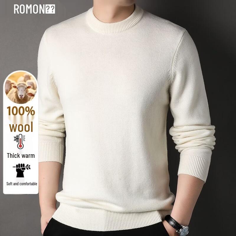 ROMON Men's Semi-High Collar Wool Blend Pullover Sweater
