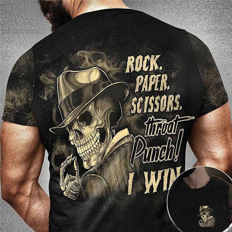Summer Round Neck 3D Terrifying Skull Print Top Fashionable Casual Short Sleeved Men's T-shirts