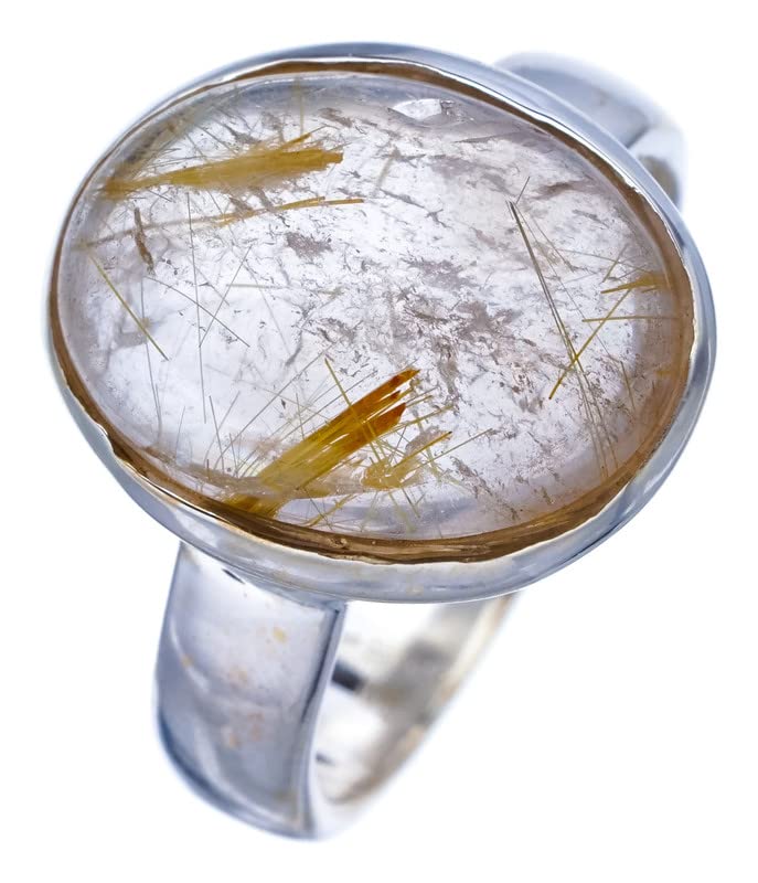 

StarGems® Natural Golden Rutile Handmade 925 Sterling Silver Ring 8.25 F1207