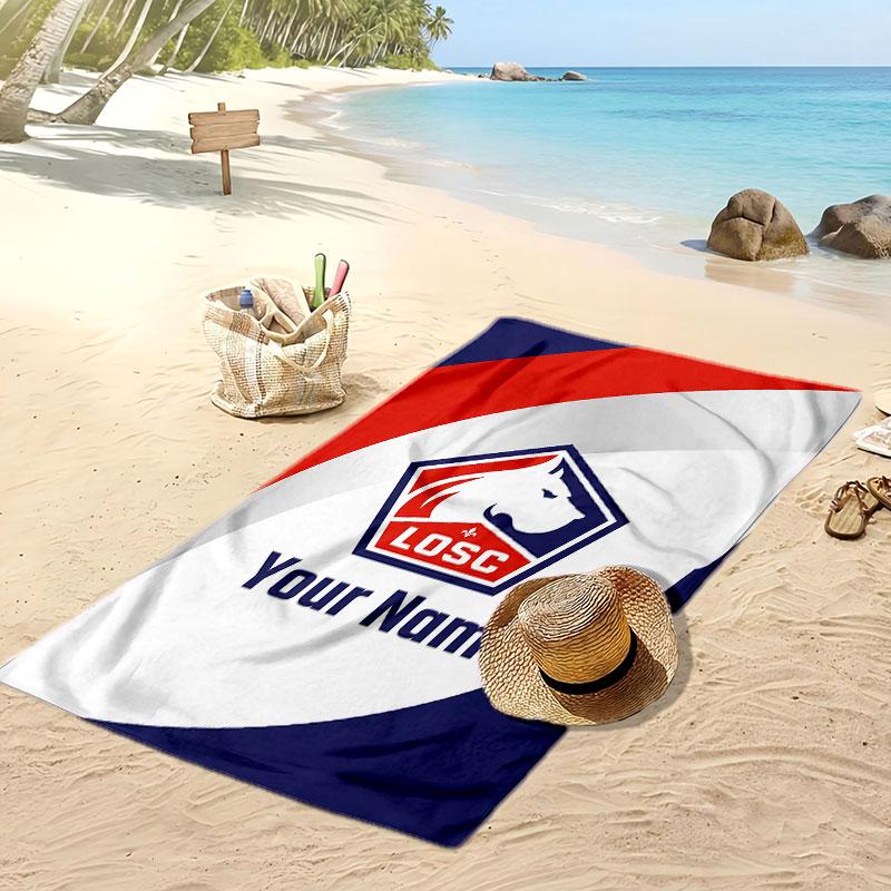 LOSC Lille Personalized Printed Beach Towel Soccer Logo Support Custom Name Text Absorbent Towel For Sport Travel Special Gift