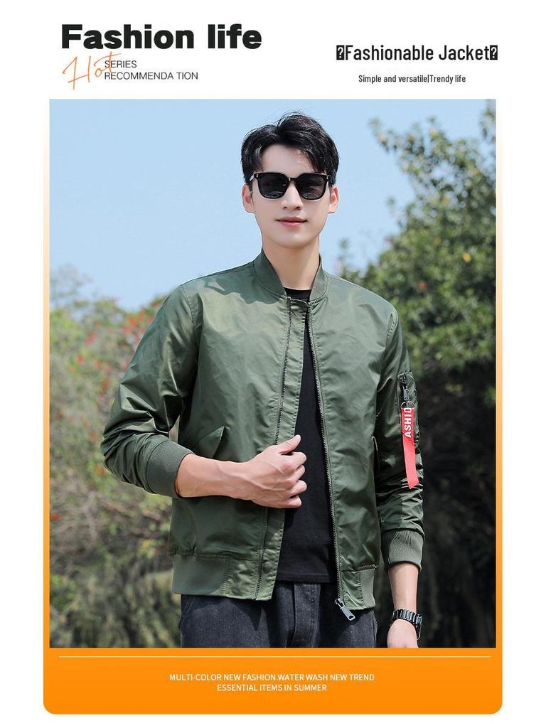 MA1 Men's American Style Baseball Jacket - Casual, Plain, Outdoor Spring/Autumn Flight Outerwear