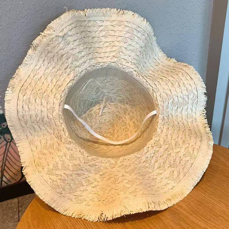 New Summer Lace Beach Hat/Straw Hat For Women Summer Rolled Brim Seaside Hollow Raffia Sun Hat Wide Brim