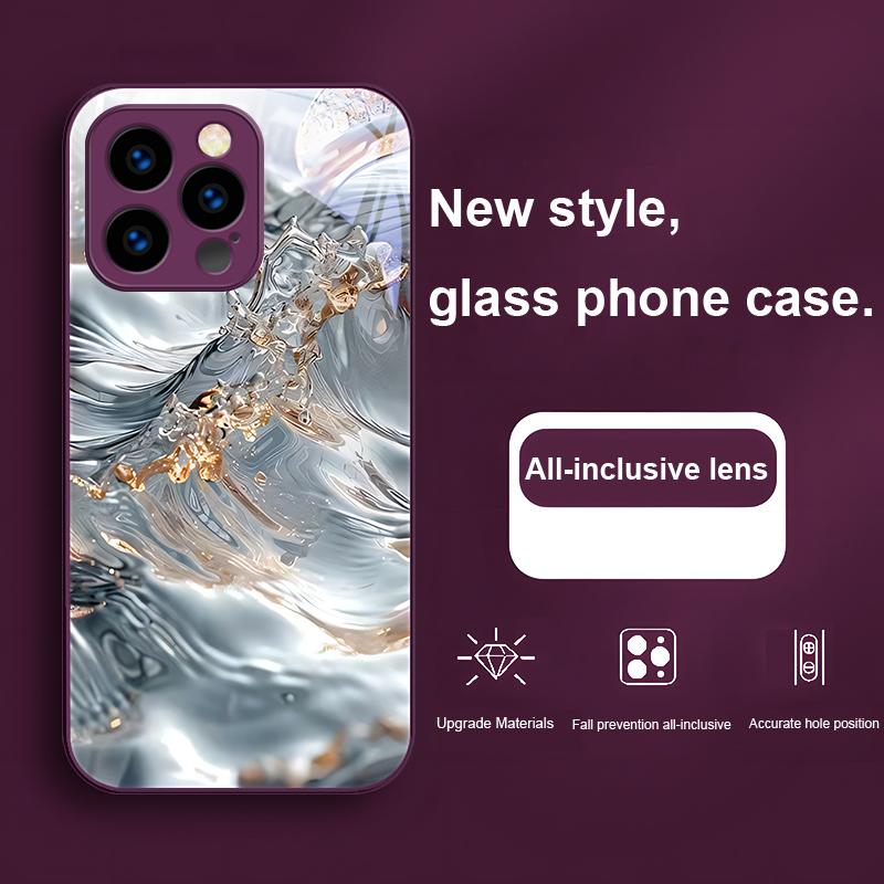 Kleurrijke golven blauw telefoonhoesje van gehard glas voor iPhone 16 Plus 15 14 13 12 Mini 11 Pro Max X XS XR 7 8 Plus 2022