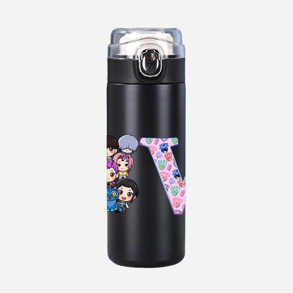 26 English Letter K-Pop Demon Hunters Printed 400Ml Water Bottle Thermos Cup Portable Stainless Steel Leak Proof Camping Water Cup Kid Gifts