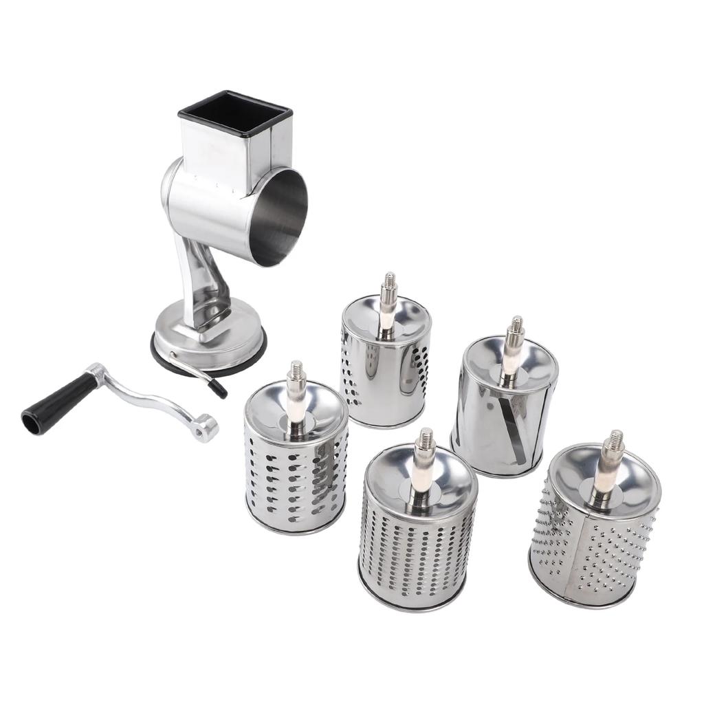 Manual Cheese Grater Shredder Stainless Steel Kitchen Hand Crank Grinder with 5 Interchangeable Blades and Handle for Vegetable