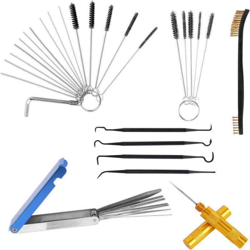 15-Piece Carburetor Jet Cleaning Brush Set with Spray Gun Nozzle Cleaners - Stainless Steel Needles & Nylon Brushes