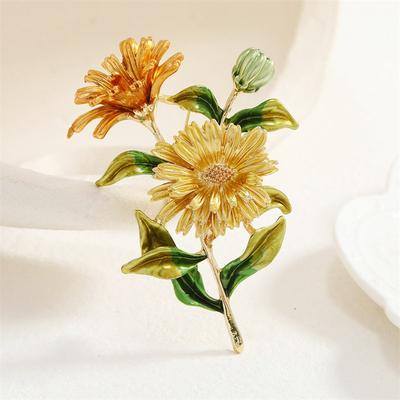 Creative Painted Oil Dripping All-Matching Chrysanthemum Pin Ornament Multi-Color Female Corsage Flower Brooch