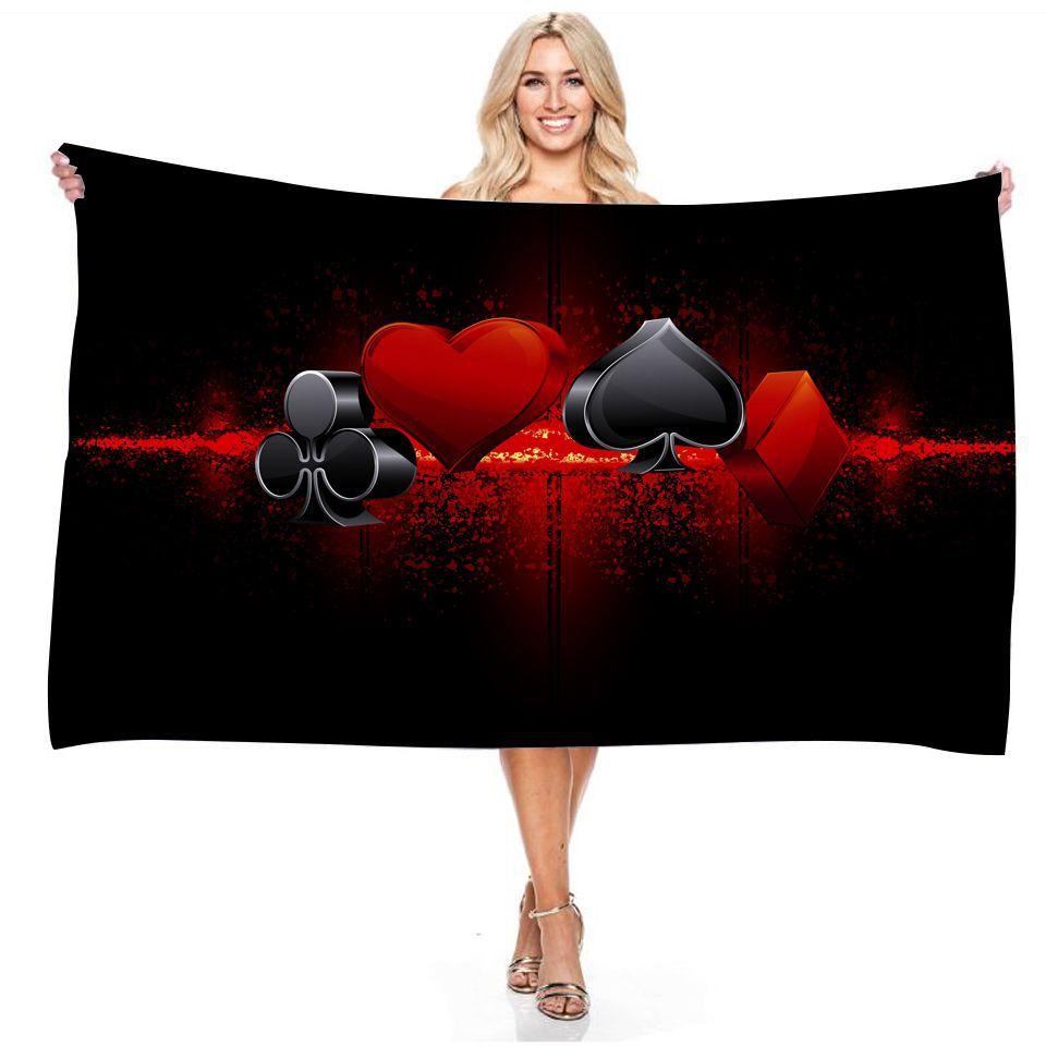 Red White Black Playing Card Game Beach Towel, Microfiber Absorbent Quick Dry Bath Towel, In Vintage Style Soft Kid Unisex Towel