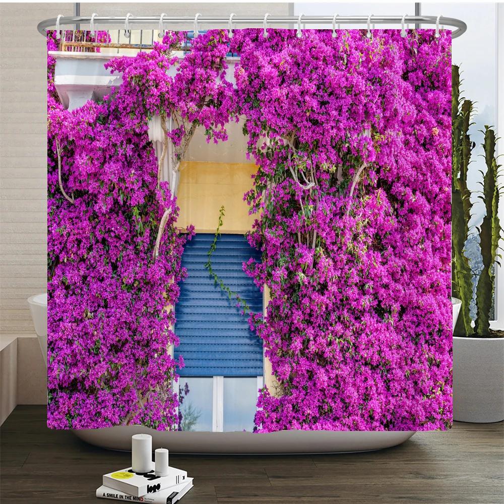 

3D Waterproof Fabric Shower Curtains European Style Arched Flower Printed Bath Curtain Large 240X180 With Hooks Bathroom Screen W60H190(CM)-1 Pcs