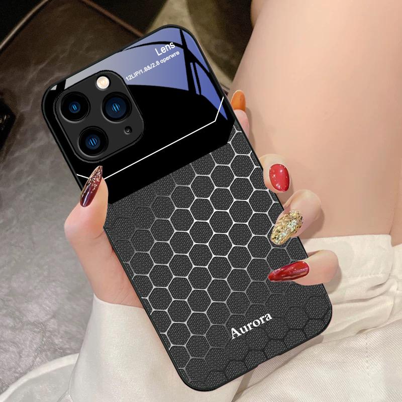 Hexagonal Grid Of Applesr For IPhone 16 Pro Max 15 Pro 14 13 12 Mini 11 XS Max XR 7 8 Plu SE 2022 Tempered Glass Phone Case