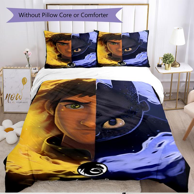 3pcs Duvet Cover Set (1*Duvet Cover + 2*Pillowcase, Without Core), How to Train Your Dragon Print Soft All‑Season Bedding Set, Home Bedroom Decor Gift