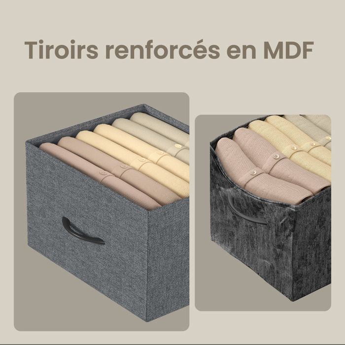Commode de chambre, 8 Tiroirs en Tissu Non-tissé, pour Chambre, Gris