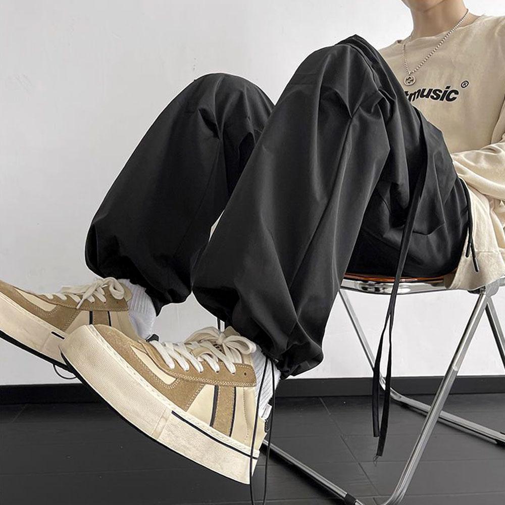 Pantaloni cargo larghi Harajuku Y2K da uomo con coulisse casual Pantaloni con nastro Pantaloni sportivi Pantaloni sportivi streetwear per uomo