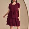 2026 Plus Size Summer Chiffon Cake Skirt Dress - Tummy Concealing, Solid Color