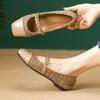 Women Mary Jane Shoes Elegant Tweed Chain Straps Flats French Square Toe Pumps Daily Soft Sole Slip-on Thin Shoes Casual Loafers