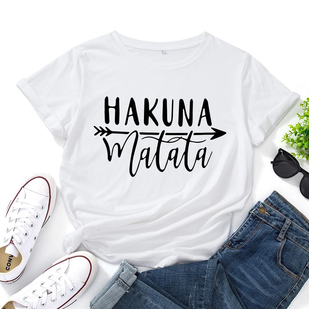 HAKUNA Pattern Cotton T-Shirt Short Sleeve Round Neck Women 2d Print Tops