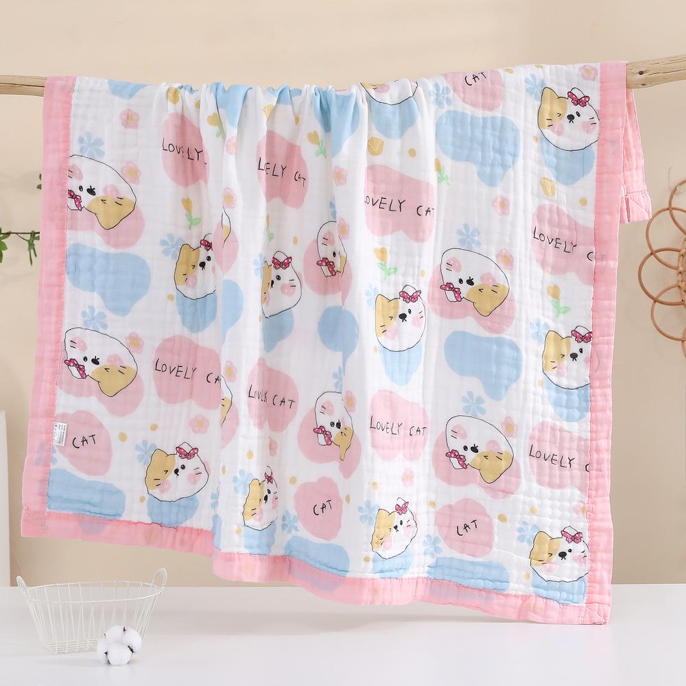 Pătură personalizabilă cu șase straturi din bumbac seersucker pentru copii și prosop pentru bebeluș - Moale, absorbant și pătură cu margine lată