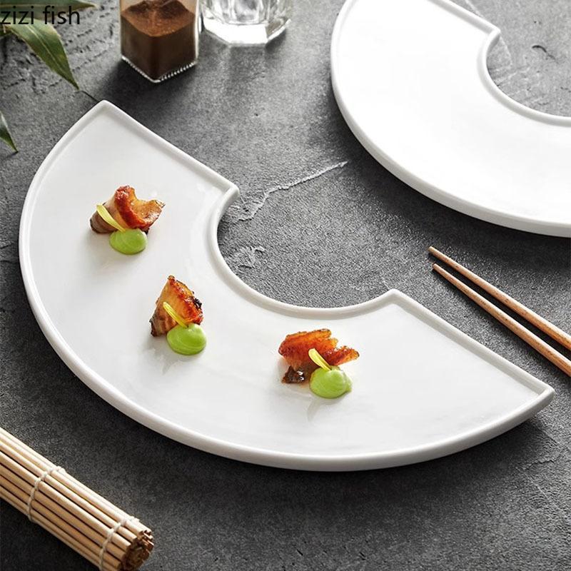 Farfurie ceramică neregulată alb pur pentru cină, farfurie restaurant pentru sushi, farfurie pentru desert, farfurie pentru paste, veselă specială pentru bucătărie moleculară