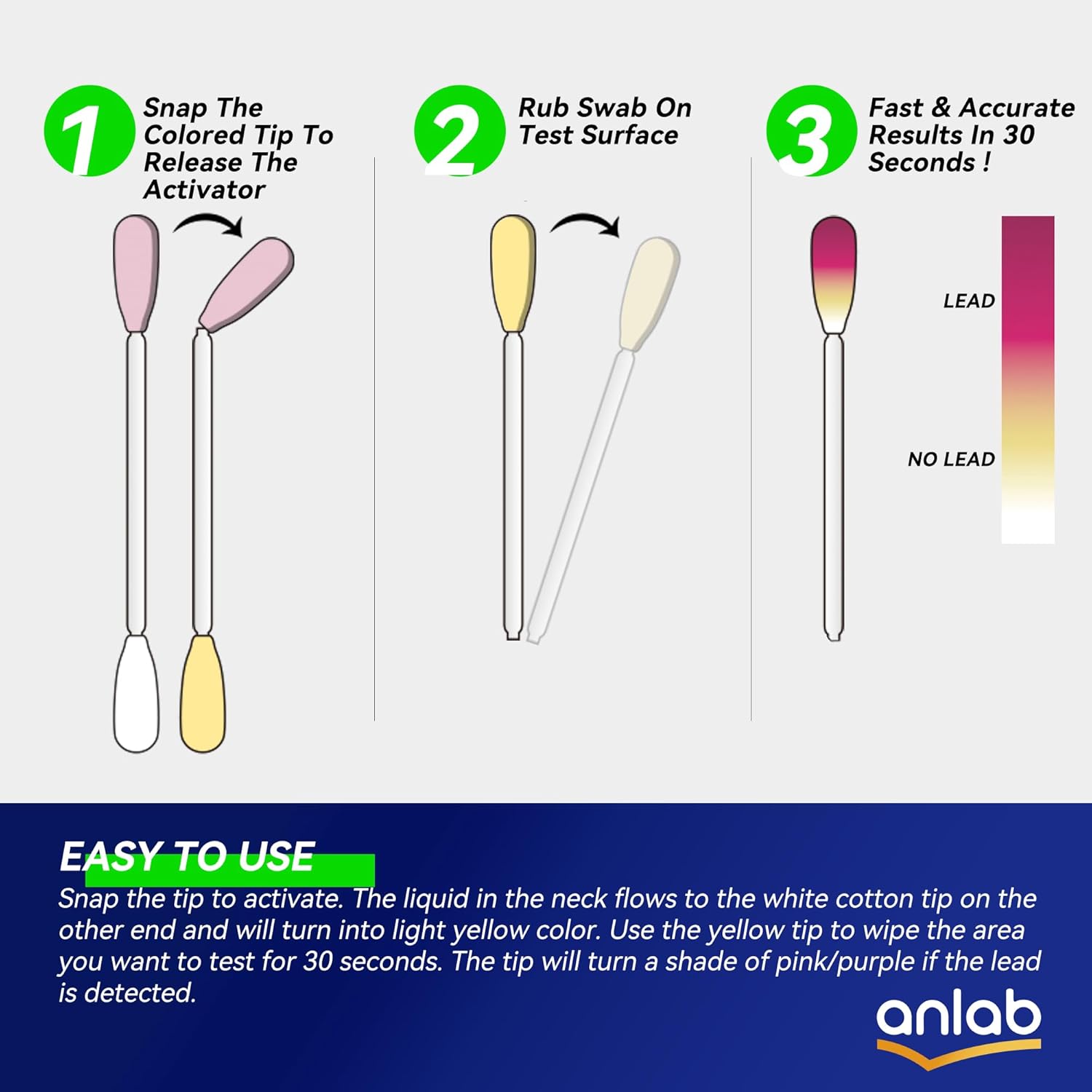 

Набор для проверки свинца anlab™ | Быстрые результаты менее чем за 30 секунд | Все в одном, не требуется уксус | Проверьте свинец на окрашенных поверхностях, дереве, металле и многом другом |